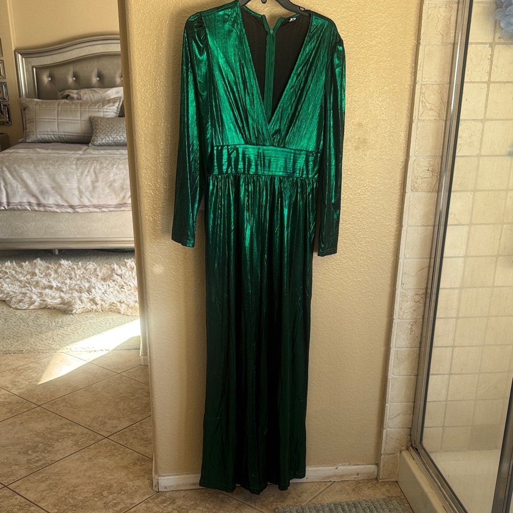 Shimmering Green Long Sleeve Jumpsuit